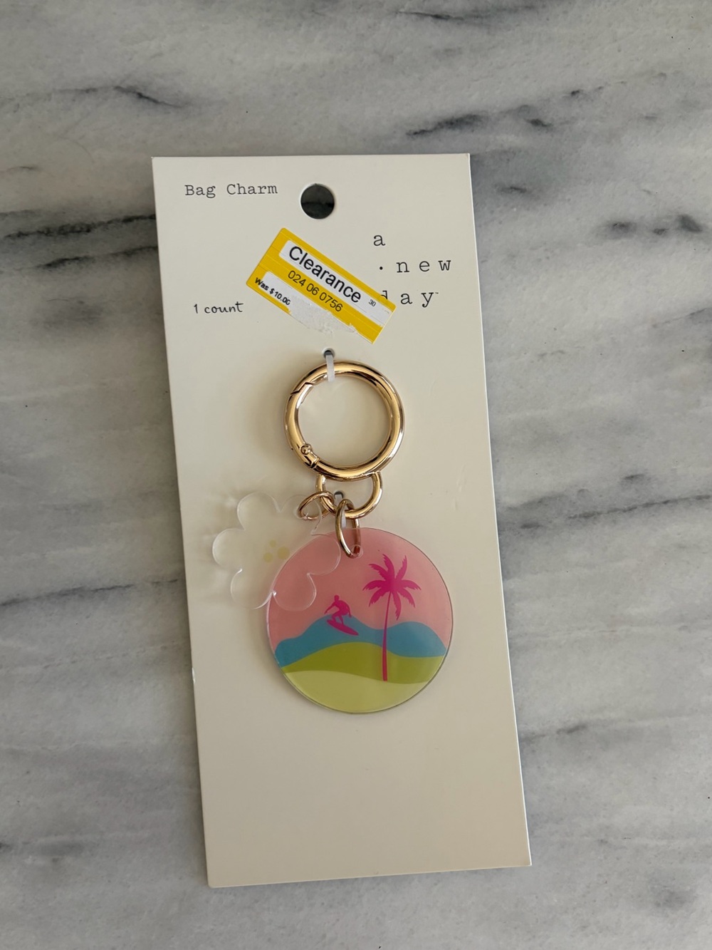 Tropical Sunset Acrylic Bag Charm or Keychain Pink, Green, Blue